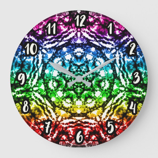 Rainbow Tie Dye Mandala Star Large Clock (Front)