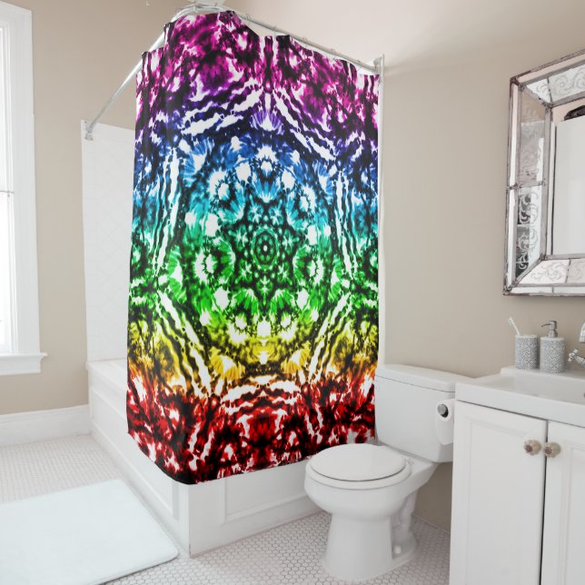 Rainbow Tie Dye Mandala Star Shower Curtain (In Situ)