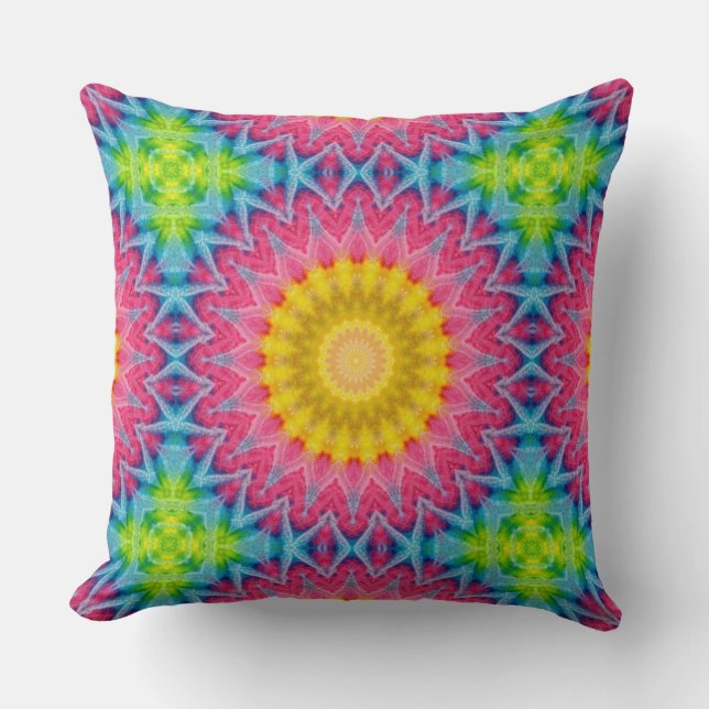 Rainbow Tie-Dye Mandala with Vibrant Symmetry Cushion (Front)