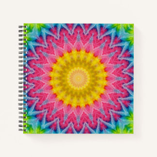 Rainbow Tie-Dye Mandala with Vibrant Symmetry Notebook