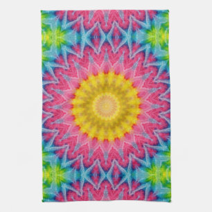 Rainbow Tie-Dye Mandala with Vibrant Symmetry Tea Towel
