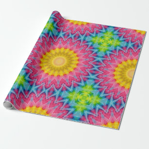 Rainbow Tie-Dye Mandala with Vibrant Symmetry Wrapping Paper