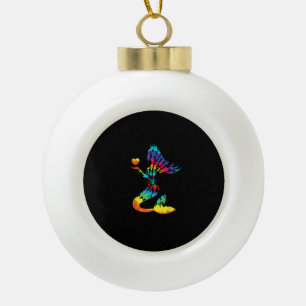 Rainbow Tie-Dye Mermaid Shirt in 60s 70s Retro Hip Ceramic Ball Christmas Ornament
