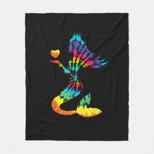 Rainbow Tie-Dye Mermaid Shirt in 60s 70s Retro Hip Fleece Blanket
