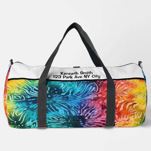 Rainbow Tie Dye Pattern Personalised Duffle Bag (Front)