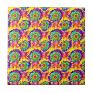 Rainbow Tie Dye Retro Style Colourful Art Artist Ceramic Tile