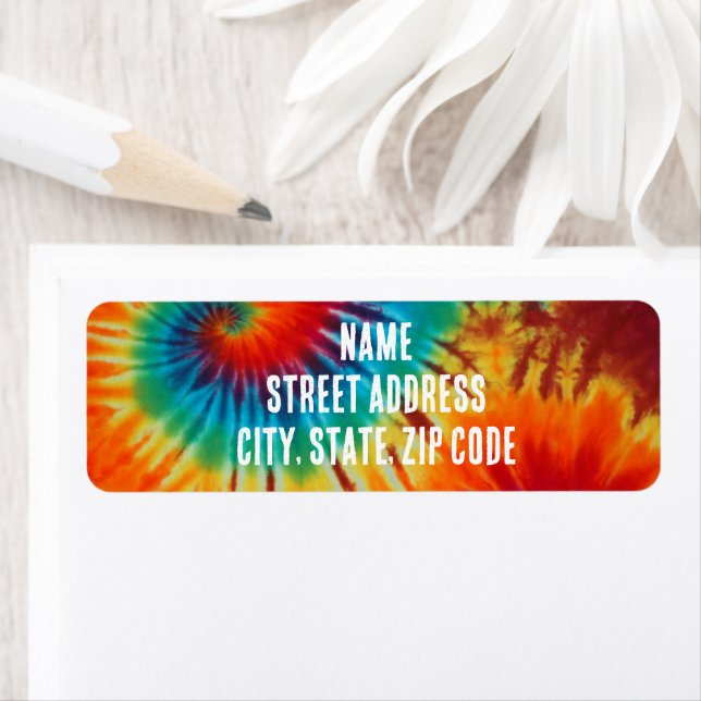 Rainbow Tie Dye Return Address Label Colourful (Insitu)