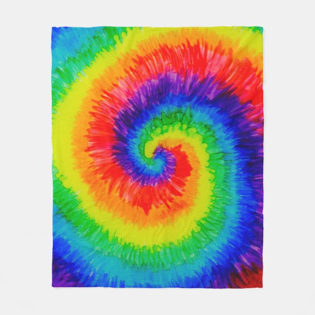 Rainbow Tie-Dye Swirl  Fleece Blanket (Front)