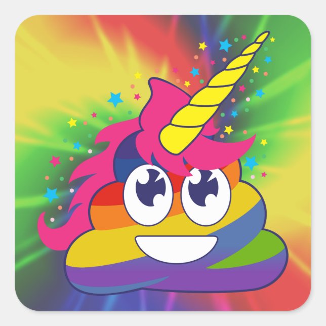 Rainbow Tie Dye Unicorn Poop Emoji Stickers (Front)