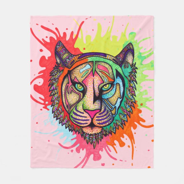 Rainbow Tiger Fleece Blanket (Front)