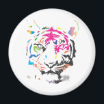 Rainbow Tiger Magnet<br><div class="desc">A very cool and modern design featuring a tiger,  destructured in a lot of super colourful ink spots.</div>
