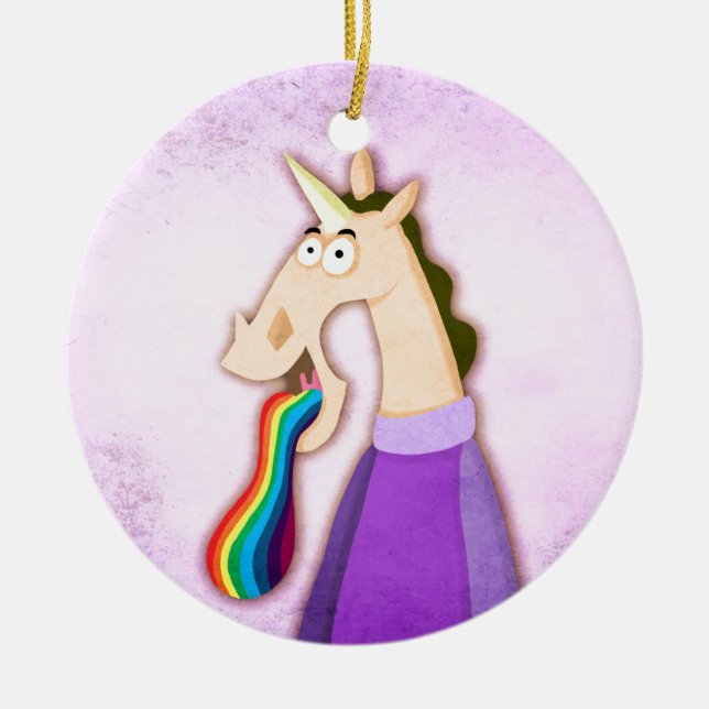 Rainbow Tongue Unicorn Ceramic Tree Decoration (Front)
