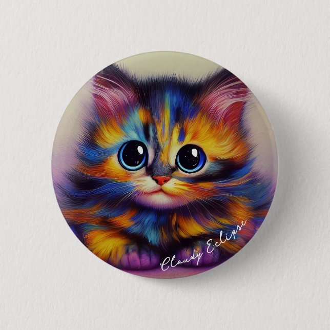 Rainbow Tortie Kitten Button (Front)