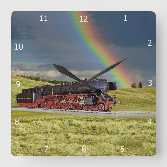 RAINBOW & TRAIN* SQUARE WALL CLOCK (Front)