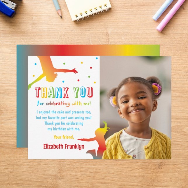 Rainbow Trampoline Park Kids Birthday Thank You Card (Creator Uploaded)
