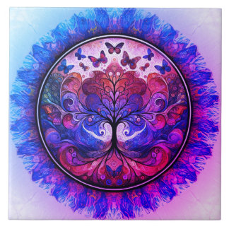 Rainbow Tree of Life Ancient Rustic Ceramic Tile