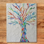 Rainbow Tree of Life Mosaic Jigsaw Puzzle<br><div class="desc">This decorative jigsaw puzzle features a print of a rainbow coloured mosaic tree.
The original design was made in mosaic using tiny fragments of brightly coloured glass set into a pale grey plaster background. 
Original Mosaic Design © Michele Davies</div>
