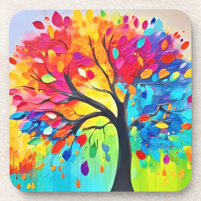 Rainbow Tree of Life Painting Coaster (Front)