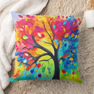 Rainbow Tree of Life Painting Cushion