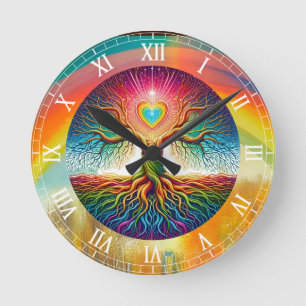Rainbow Tree of Life Round Clock