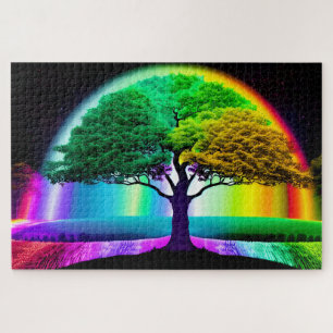 Rainbow Tree of Life Under Night Sky Jigsaw Puzzle