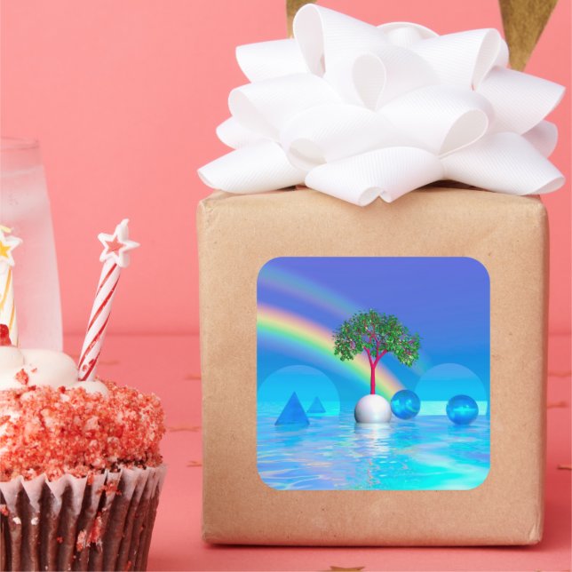 Rainbow Tree  Square Sticker (Party)