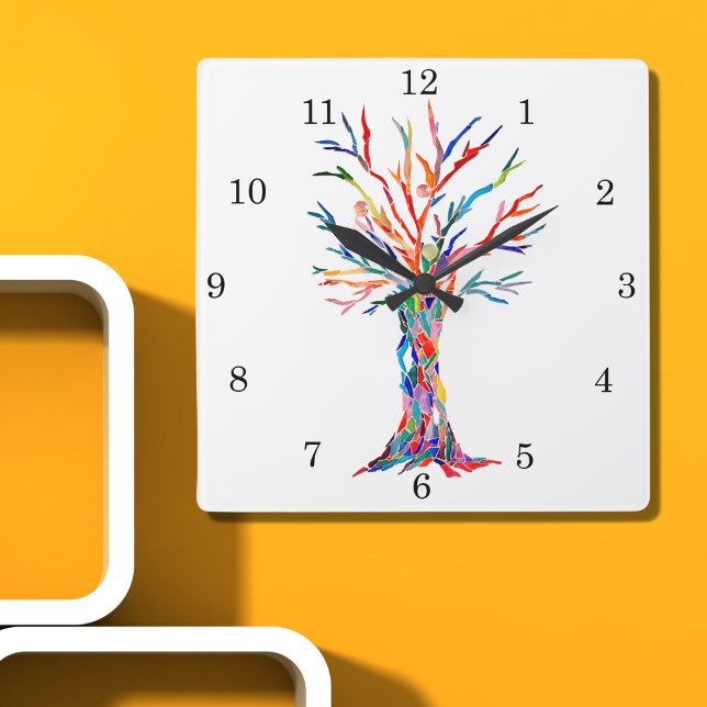 Rainbow Tree Square Wall Clock (Creator Uploaded)