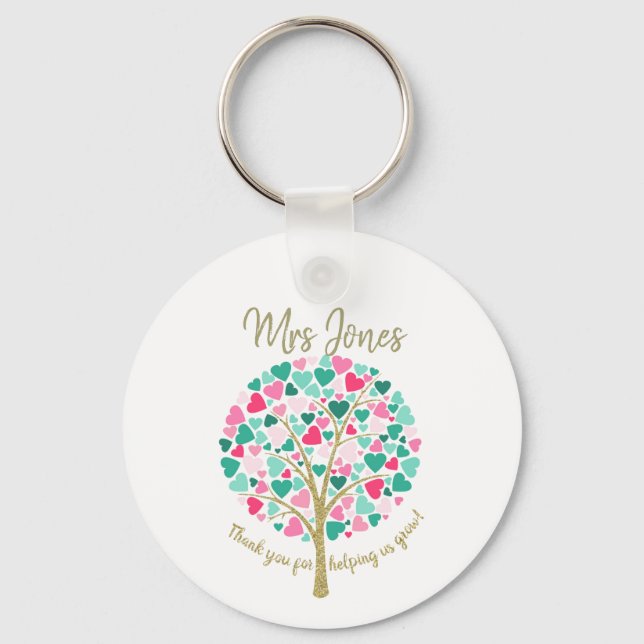 Rainbow Tree Teacher Keychain, Colourful Teacher Key Ring (Front)