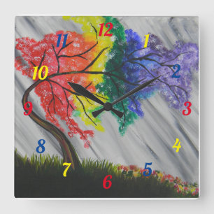 Rainbow tree wall clock