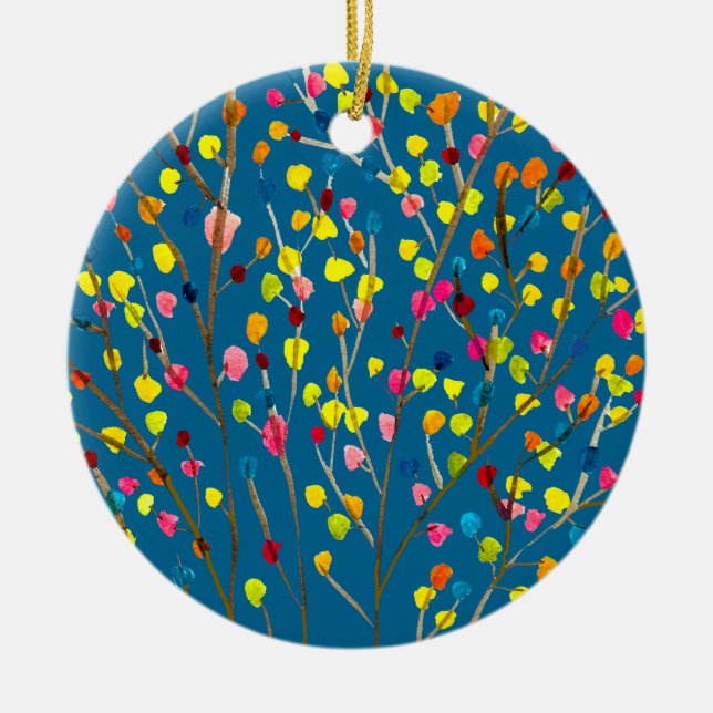 Rainbow tree watercolor  ceramic ornament (Front)