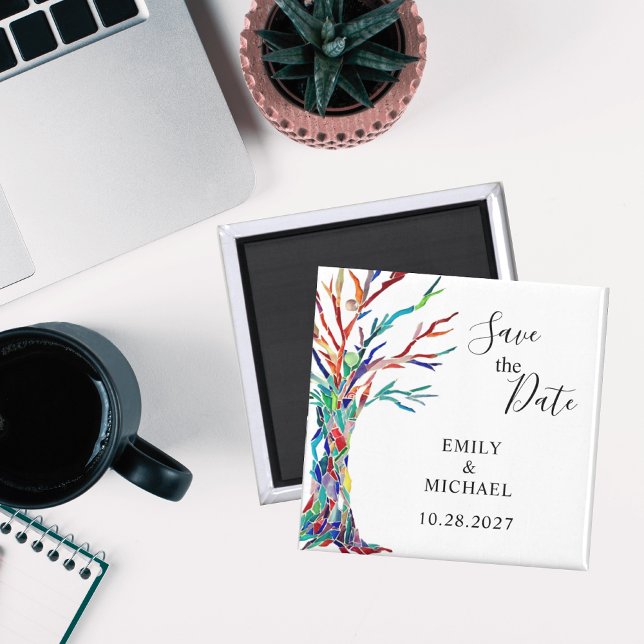 Rainbow Tree Wedding Save The Date Magnet (Creator Uploaded)