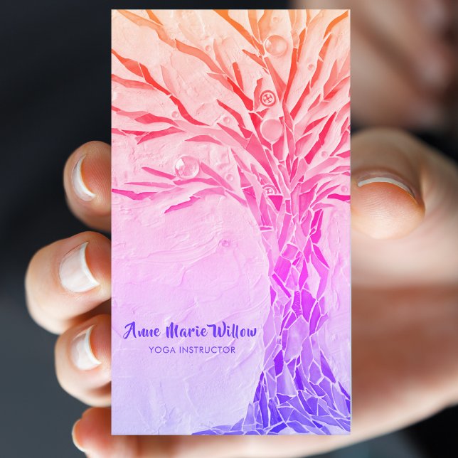 Rainbow Tree Yoga Instructor Pink Business Card (Creator Uploaded)
