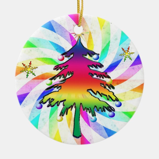 Rainbow Trees And Swirls Ornament (Front)
