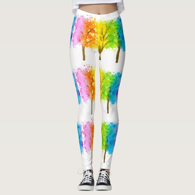 Rainbow trees Colourful Bright Girly nature Leggings (Front)