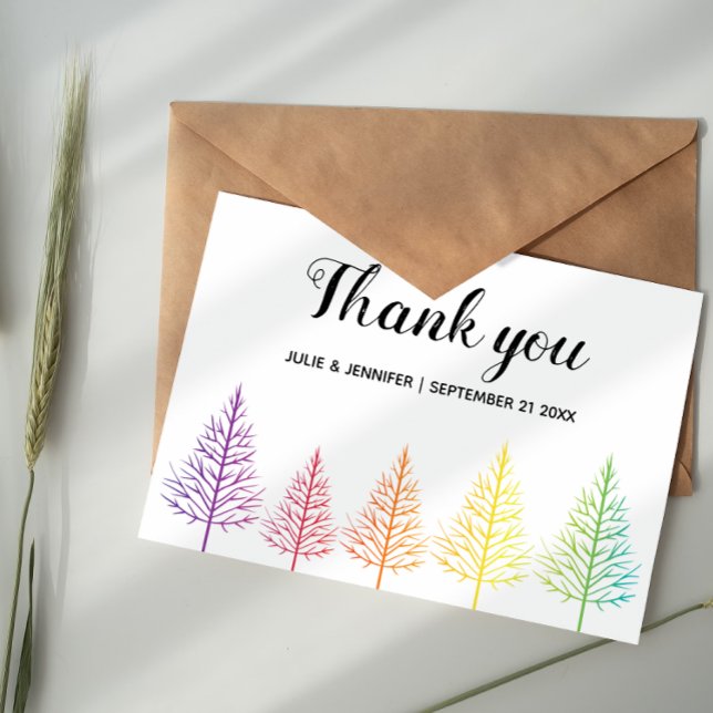 Rainbow trees, confetti lesbian wedding Thank You (Creator Uploaded)