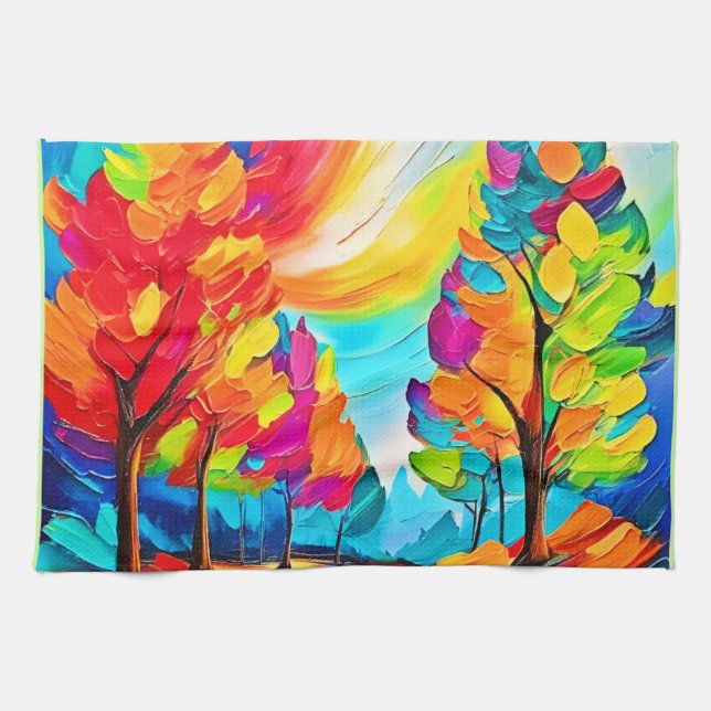Rainbow Trees: Vivid Forest Tea Towel (Horizontal)