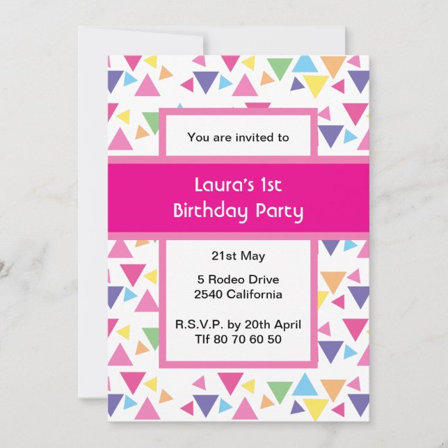 Rainbow Triangles 1st Birthday Party Pink Invitation (Front)