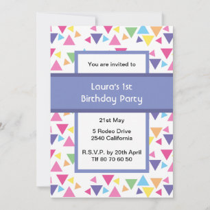 Rainbow Triangles 1st Birthday Party Purple Invitation