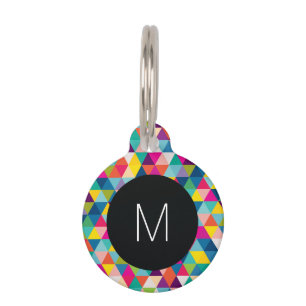 Rainbow Triangles with Black and White Monogram Pet Tag