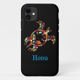 Rainbow Tribal Hawaiian Sea Turtle on Black Case-M iPhone 11 Case