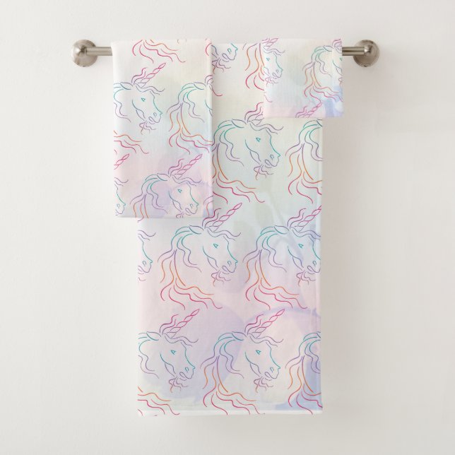 Rainbow Tribal Unicorn Pattern Bath Towel Set (Insitu)