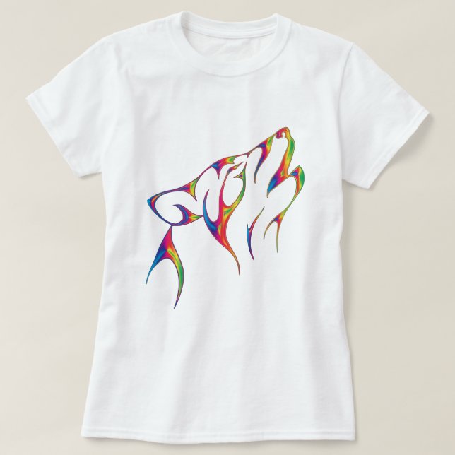 Rainbow Tribal Wolf Head T-Shirt (Design Front)