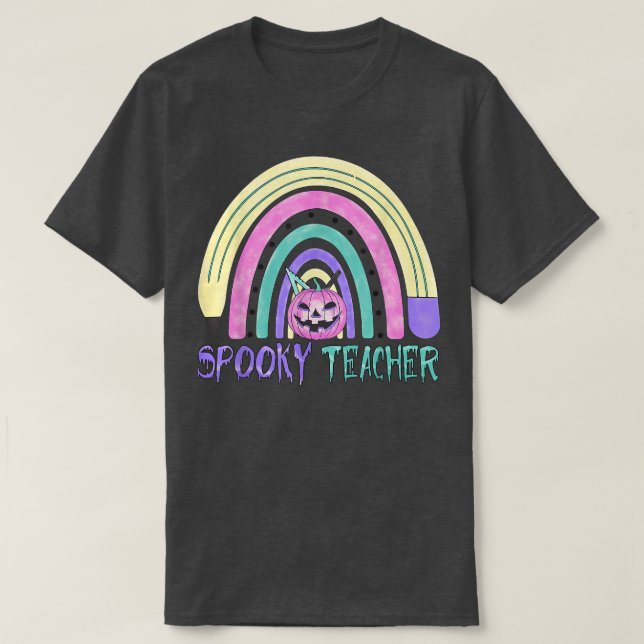 Rainbow Trick Or Teach Funny Halloween Costume For T-Shirt (Design Front)