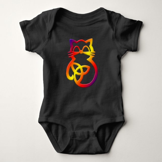 Rainbow Trinity Knot Celtic Cat Baby One Piece Baby Bodysuit (Front)