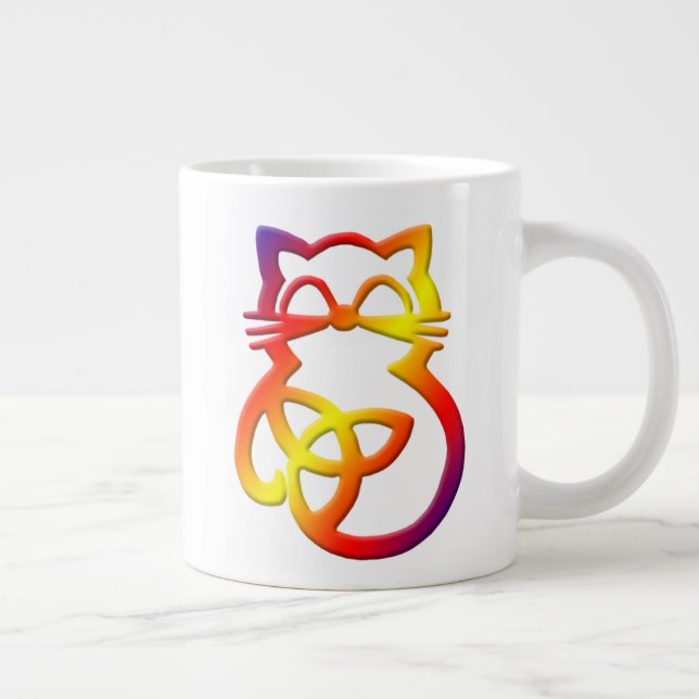 Rainbow Trinity Knot Celtic Cat Jumbo Mug (Right)