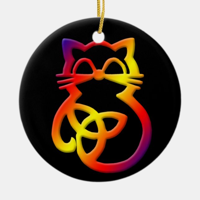 Rainbow Trinity Knot Celtic Cat Ornament (Front)
