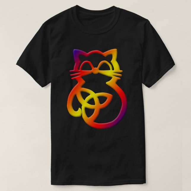 Rainbow Trinity Knot Celtic Cat T Shirt (Design Front)