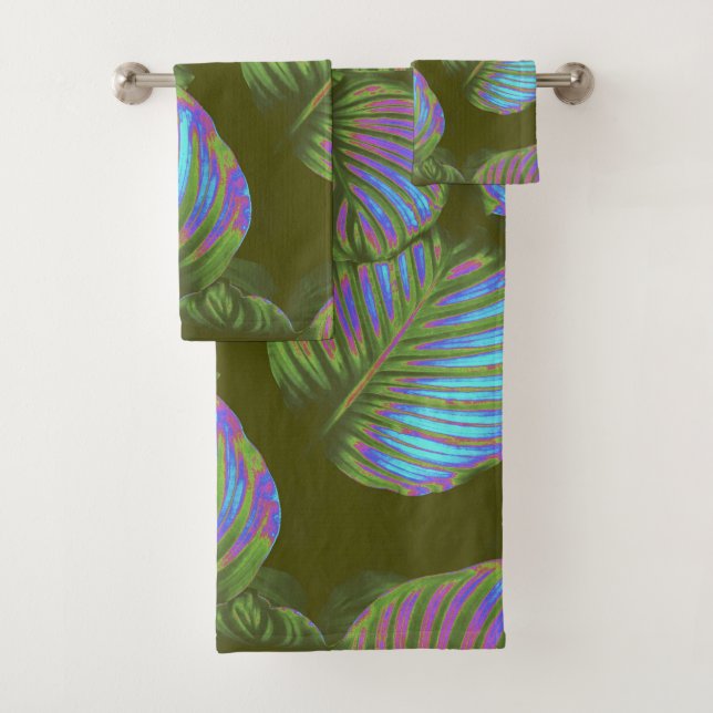 Rainbow Tropical Leaves Bathroom Towel Set (Insitu)