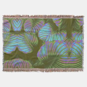 Rainbow Tropical Leaves Cotton Throw Blanket