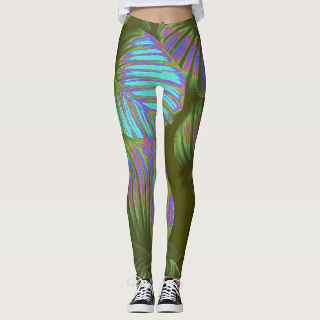 Rainbow Tropical Leaves Leggings (Front)